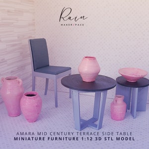 Miniature Amara-Inspired Mid-Century Terrace Side Table - Dollhouse Furniture, 1:12 Scale Replica, Scandinavian Design, 3D Printable
