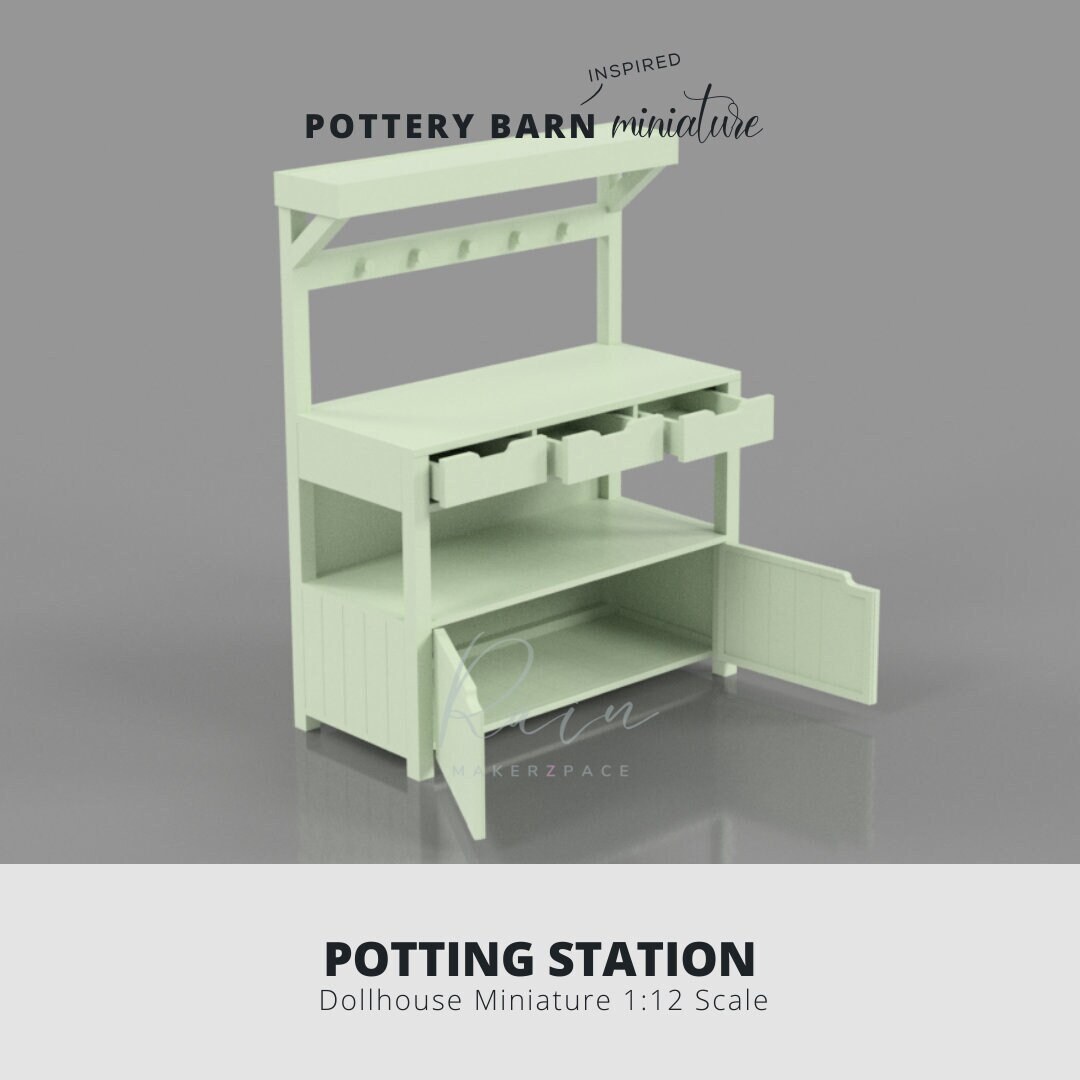 Potting Station, Mini Pottery Barn-inspired Furniture for 1:12
