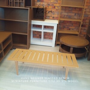 Miniature Hans Wegner-inspired Slatted Bench, Foot Of Bed Bench, Miniature Bench,  Mini Low Table  | 3D STL File