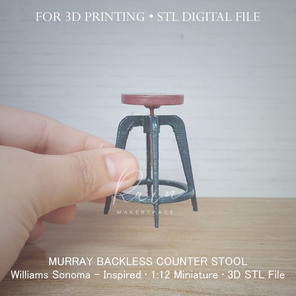 Miniature Murray Backless Counter Stool | W lliams Son ma-inspired | Miniature Furniture  | 3D STL FILE