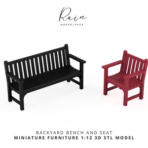 Charming Miniature Backyard Bench and Seat - 2pcs 3D STL File for 1:12 Scale Dollhouse, Miniature Bench Furniture image 5