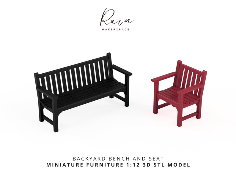 Charming Miniature Backyard Bench and Seat - 2pcs 3D STL File for 1:12 Scale Dollhouse, Miniature Bench Furniture image 5