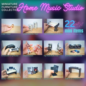 Miniature Home Music Studio Miniature Furniture Collection 22 Items | Miniature Furniture