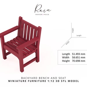 Charming Miniature Backyard Bench and Seat - 2pcs 3D STL File for 1:12 Scale Dollhouse, Miniature Bench Furniture image 6