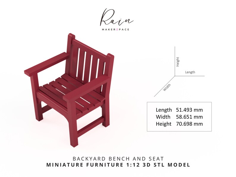 Charming Miniature Backyard Bench and Seat - 2pcs 3D STL File for 1:12 Scale Dollhouse, Miniature Bench Furniture image 6