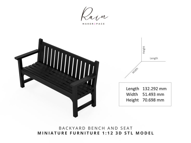 Charming Miniature Backyard Bench and Seat - 2pcs 3D STL File for 1:12 Scale Dollhouse, Miniature Bench Furniture image 7