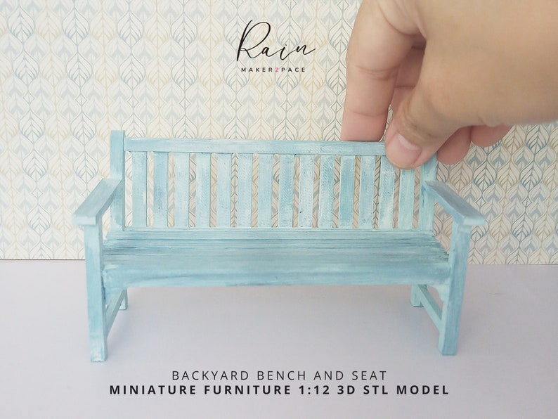 Charming Miniature Backyard Bench and Seat - 2pcs 3D STL File for 1:12 Scale Dollhouse, Miniature Bench Furniture image 3