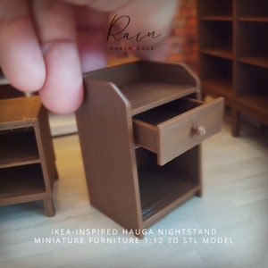 Miniature Ikea-inspired Hauga Nightstand, Miniature Drawer, Mini Storage, Mini Hauga Nightstand  | 3D STL File
