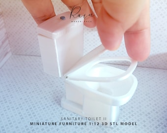 Miniatyrtoalett II - Perfekt för dockhus i skala 1:12, minitoalett, miniatyrmöbler - 3D STL-fil