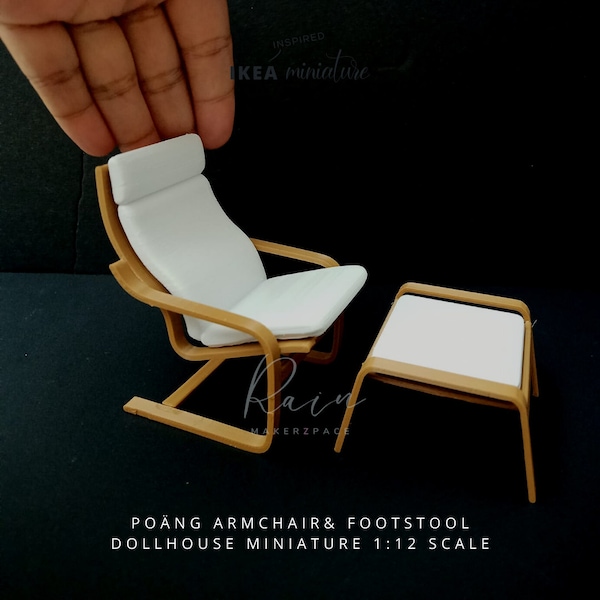 Miniature Ikea-inspired Poäng Armchair And Footstool For 1:12 Dollhouse, Mini Poang Chair, Miniature Chair for Dollhouse, 3D STL File