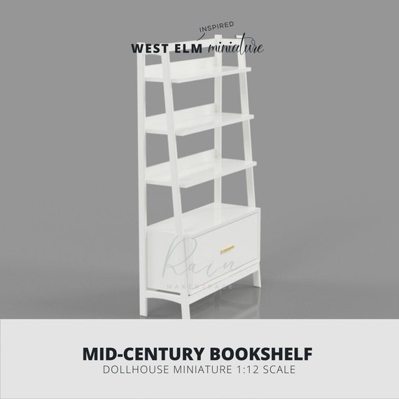Miniature Bookshelf,  Mid-century Bookshelf For Dollhouse, 3D Model, 3D Print Dollhouse Bookshelf, Dollhouse 3D Print File, 3D STL File