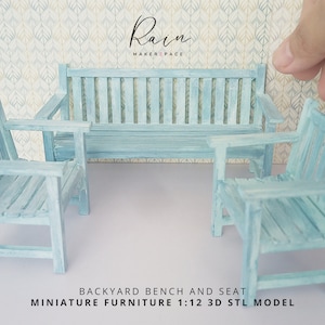 Miniatur Hinterhof Bank und Sitz - 2 Stück 3D STL Datei für 1:12 Skala Puppenhaus, Miniatur Bank Möbel