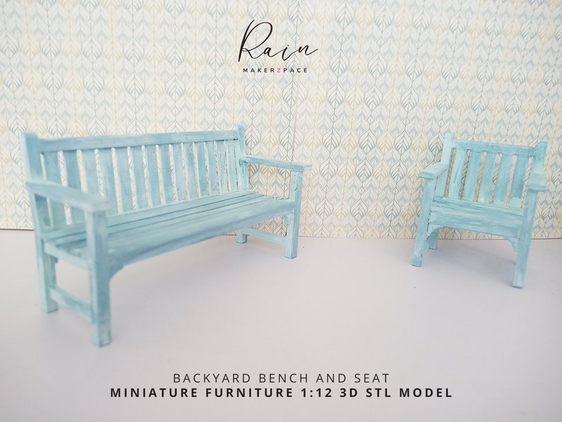 Charming Miniature Backyard Bench and Seat - 2pcs 3D STL File for 1:12 Scale Dollhouse, Miniature Bench Furniture image 4
