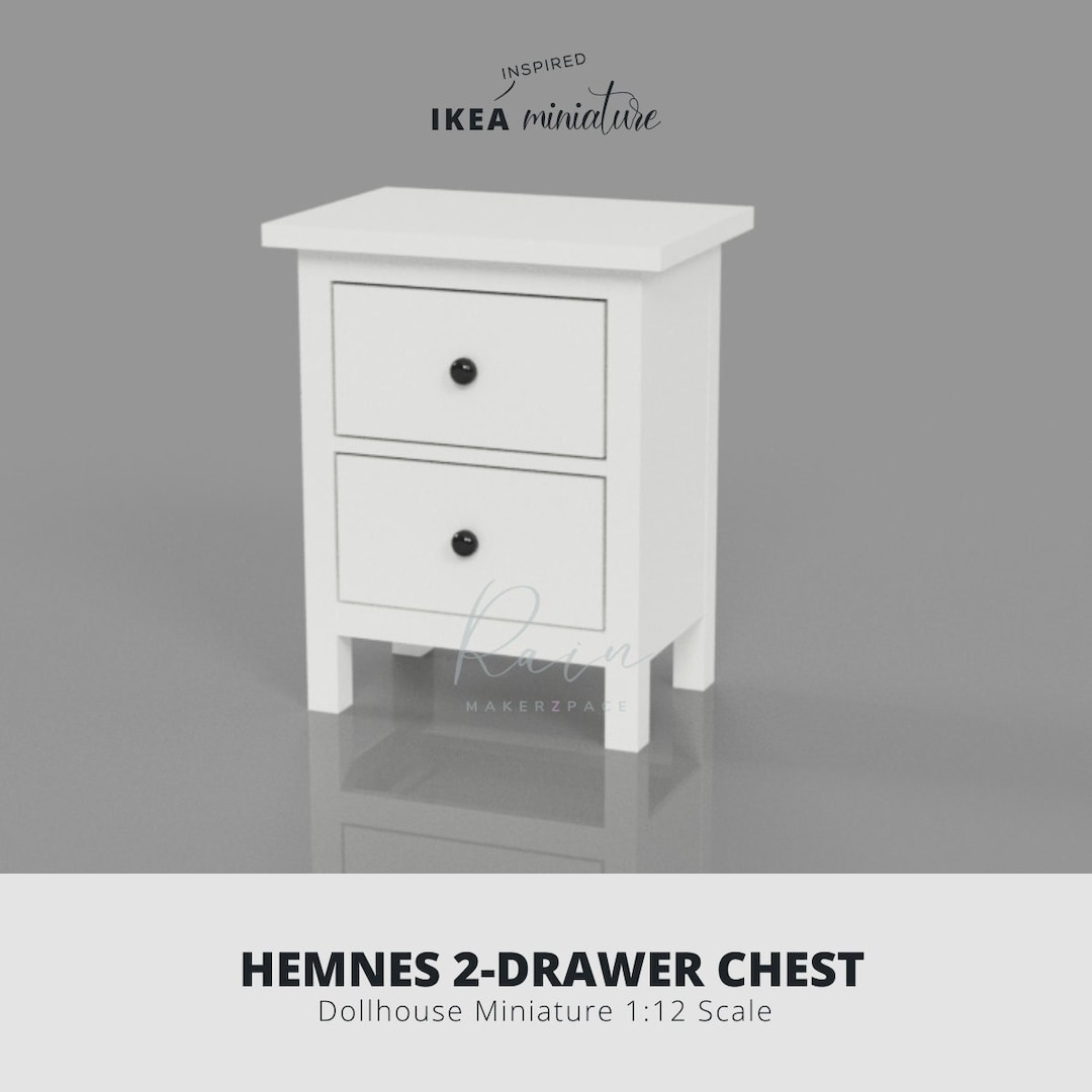 Ikea-inspirierte Hemnes Miniatur-Kommode mit 2 Schubladen, 3D-STL-Datei