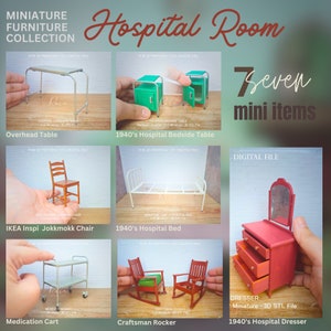 Early 1900 Hospital Room Miniature Furniture Collection  | 3D STL File | 3D Printing