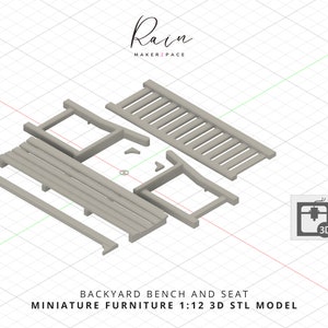 Charming Miniature Backyard Bench and Seat - 2pcs 3D STL File for 1:12 Scale Dollhouse, Miniature Bench Furniture image 8