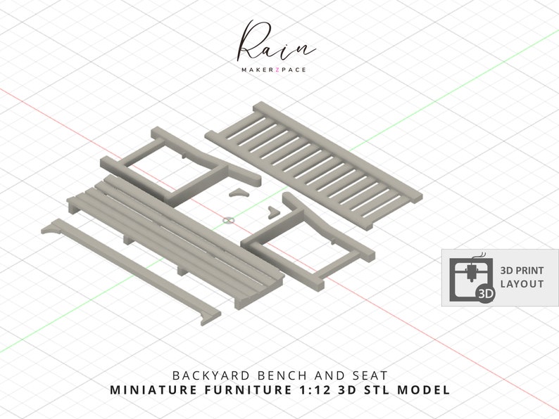 Charming Miniature Backyard Bench and Seat - 2pcs 3D STL File for 1:12 Scale Dollhouse, Miniature Bench Furniture image 8