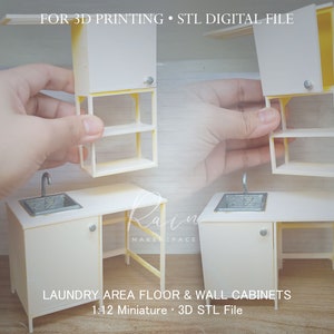 Miniature Ik a-inspired Laundry Room Floor And Wall Shelf Cabinets | Laundry Room Miniature Furniture Collection  | 3D STL FILE
