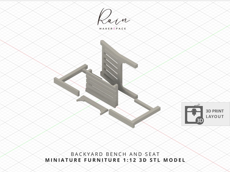 Charming Miniature Backyard Bench and Seat - 2pcs 3D STL File for 1:12 Scale Dollhouse, Miniature Bench Furniture image 9