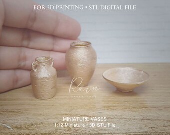 Jarrones y cuenco en miniatura (3 piezas) / Colección de muebles en miniatura para la habitación de la bruja