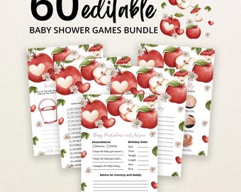 Editable The Apple of Our Eye Baby Shower Game Bundle, Apple Harvest Baby Shower Game Pack, Fall Apple Baby Shower Games, BBS899