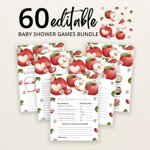 Editable The Apple of Our Eye Baby Shower Game Bundle, Apple Harvest Baby Shower Game Pack, Fall Apple Baby Shower Games, BBS899