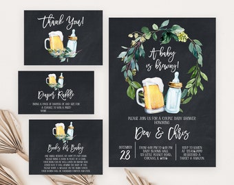 Editable A Baby is Brewing Baby Shower Chalkboard Invitation Bundle, Coed Baby shower, Beer and Bottle Baby Shower, Backyard Shower, BBS130