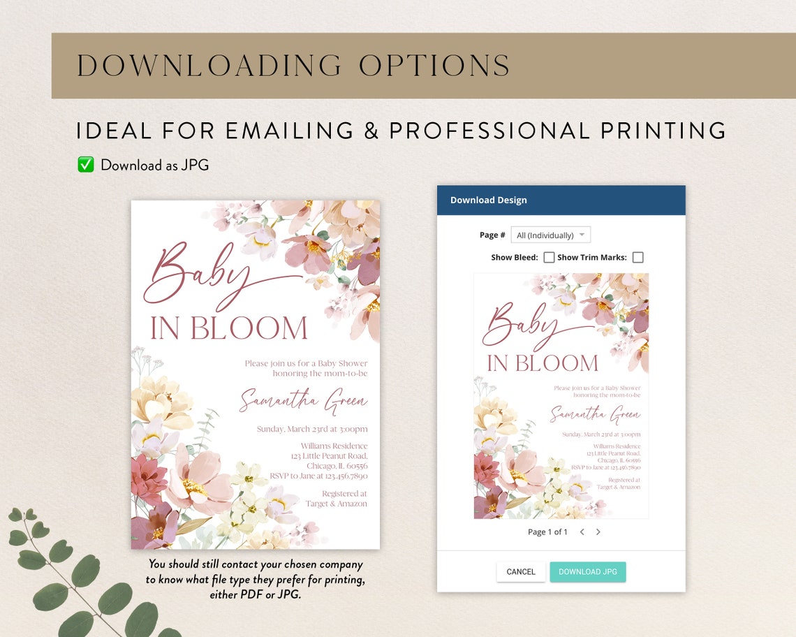 Spring Invitations Bloom Editable Baby in Bloom Baby Shower Invitation Bundle, Spring Flowers ...