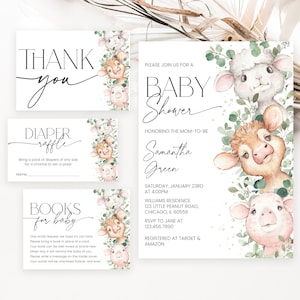 Editable Boy Farm Baby Shower Invitation Bundle, Greenery Farm Baby Shower Invite Pack, Boy Farm Animals Baby Shower Invite, BBS639