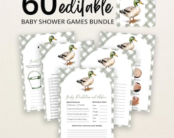 Editable Mallard Duck Baby Shower Game Bundle, Duck Baby Shower Game Pack, Gender Neutral Hunting Duck Baby Shower Games, BBS959