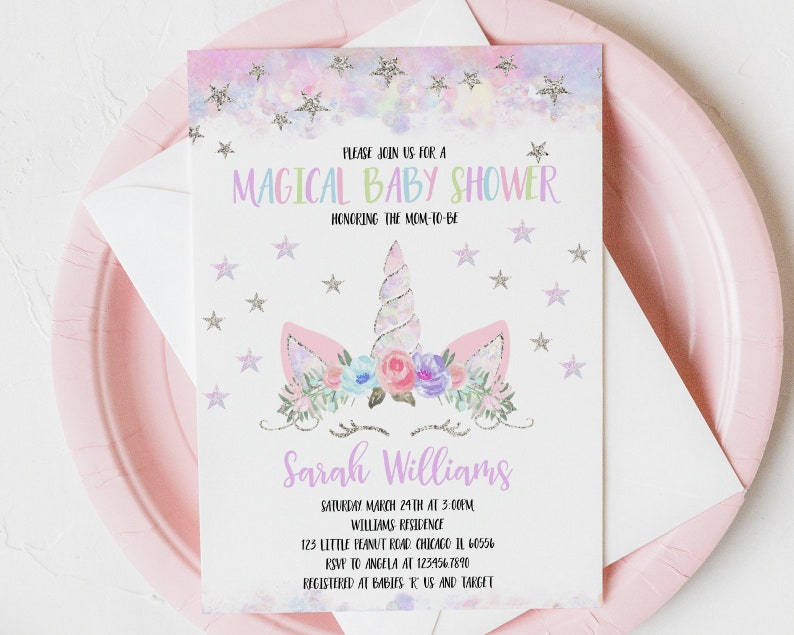 Editable Unicorn Baby Shower Invitation Bundle Unicorn Baby Etsy