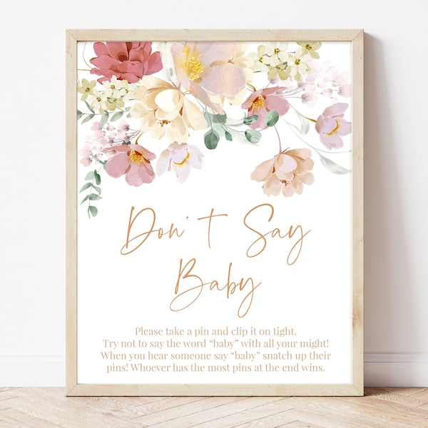 Don't Say Baby Sign Baby in Bloom Baby Shower, Spring Flowers Baby Shower Don't Say Baby Game, Wildflower Baby Shower Decoration, BBS369