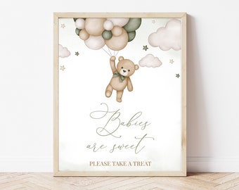 Baby shower ours neutre en termes de genre, signe « Les bébés sont doux », signe de faveurs de baby shower We Can Bearly Wait, décoration de baby shower ours bohème vert, BBS390