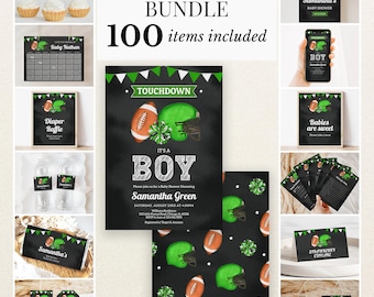 Editable Touchdown It's a Boy Baby Shower Bundle, American Football Baby Shower Invitation Pack, Sports Baby Shower Game Package, BBS1079