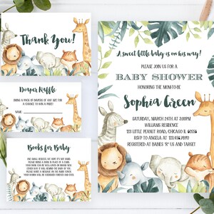 Editable Safari Animals Baby Shower Invitation Bundle, Boy Safari Jungle Baby Shower Invite, Jungle Baby Shower, Greenery Safari, BBS136