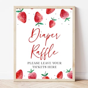 Windel Raffle Zeichen Erdbeere Babyparty, Rote Erdbeere Windel Ticket Zeichen Babyparty, Beere süße Baby-Dusche-Dekor, Beere Dusche BBS320