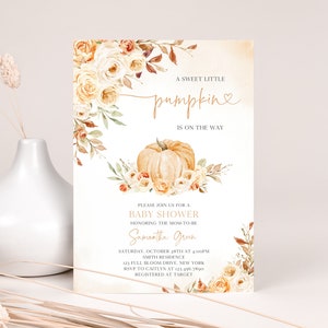 Editable Little Pumpkin Baby Shower Invitation, Fall Rustic Pumpkin Baby Shower Invite, Gender Neutral Pumpkin Baby Shower, BBS444