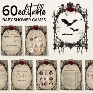 Editable Gothic Halloween Baby Shower Game Bundle, Spooky Vintage Baby Shower Game Pack, Haunted Halloween Baby Shower Games, BBS485