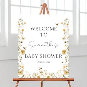 Editable Bee Baby Shower Welcome Sign, Wildflower Bee Baby Shower Poster, Bee Baby Shower Welcome Sign, Mommy to Bee Decoration, BBS412