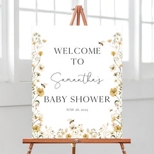 Bearbeitbares Bienen-Babyparty-Willkommensschild, Wildblumen-Biene-Babyparty-Poster, Bienen-Babyparty-Willkommensschild, Mama zu Bienen-Dekoration, BBS412