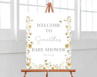 Editable Bee Baby Shower Welcome Sign, Wildflower Bee Baby Shower Poster, Bee Baby Shower Welcome Sign, Mommy to Bee Decoration, BBS412