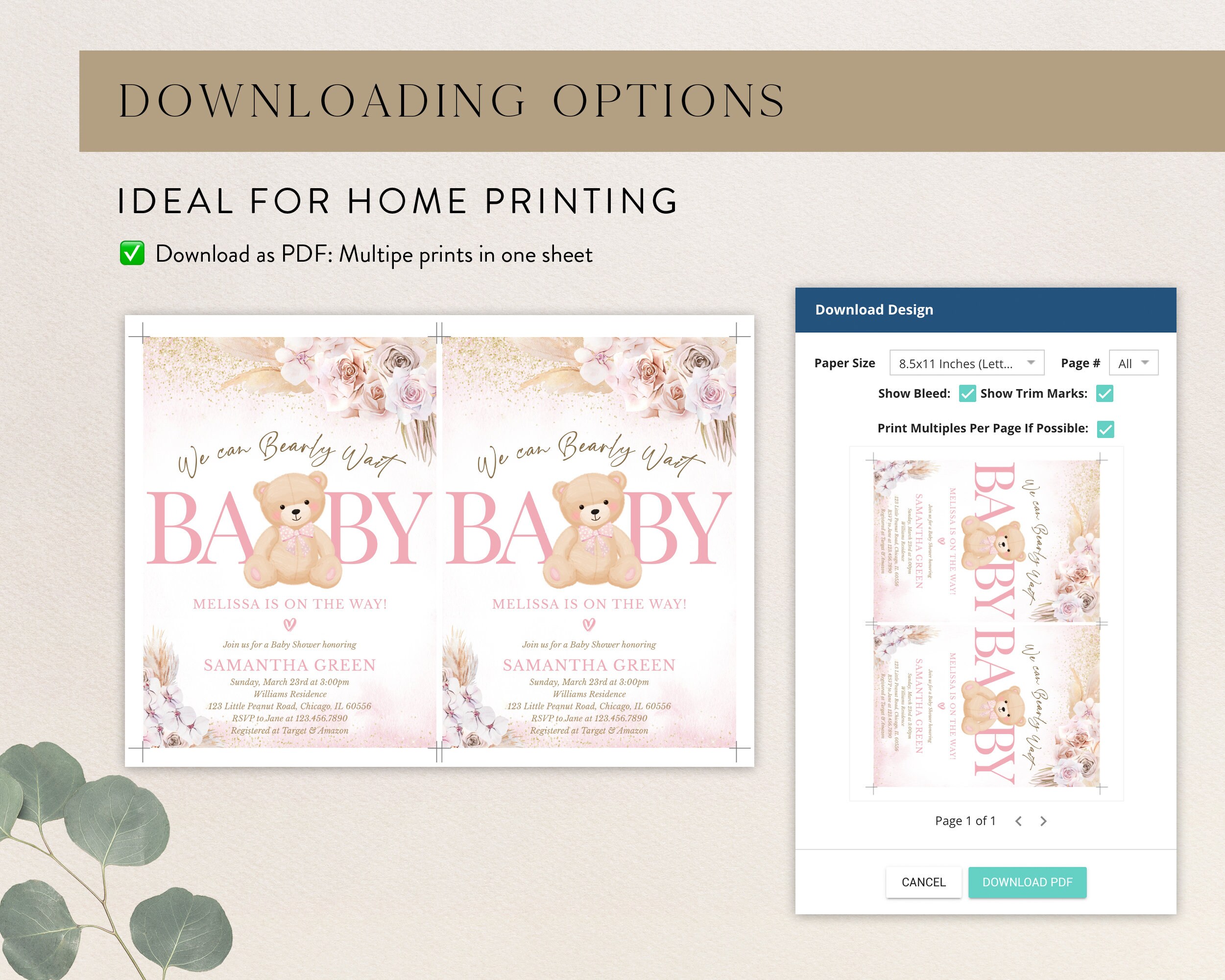 Editable Pink Girl Bear Boho Baby Shower Invitation, We Can Bearly Wait ...