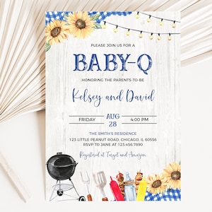 Editable Boy BBQ Baby Shower Invitation, Backyard Baby Shower Invitation, Blue Baby-q Baby Shower Invite, Coed BBQ Baby Shower, BBS408