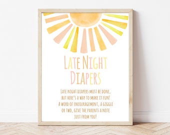 Late Night Diapers Sign Sunshine Baby Shower, A Little Ray of Sunshine Baby Shower Diaper Thoughts Sign, Girl Sun Boho Shower Decor, BBS397