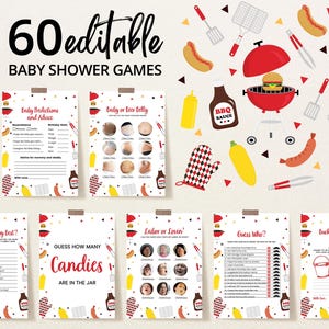 Editable BBQ Baby Shower Game Bundle, Backyard Shower Game Pack, Baby-q Baby Shower, Bun in the Oven and Burger on the Grill Games, BBS1039