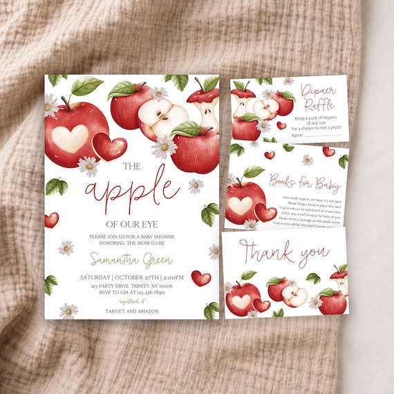 Editable The Apple of Our Eye Baby Shower Invitation Bundle, Apple Harvest Baby Shower Invite, Fall Apple Baby Shower Invite, BBS899