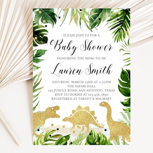 Editable Dinosaur Baby Shower Invitation, Greenery Gold Dinosaur Baby Shower Invite, Boy Dinosaur Baby Shower Invite Boy Dinosaur, BBS202