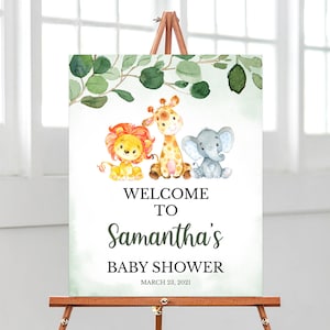 Editable Safari Animals Baby Shower Welcome Sign, Boy Safari Jungle Baby Shower Poster, Jungle Shower Welcome Sign, Greenery Safari, BBS245