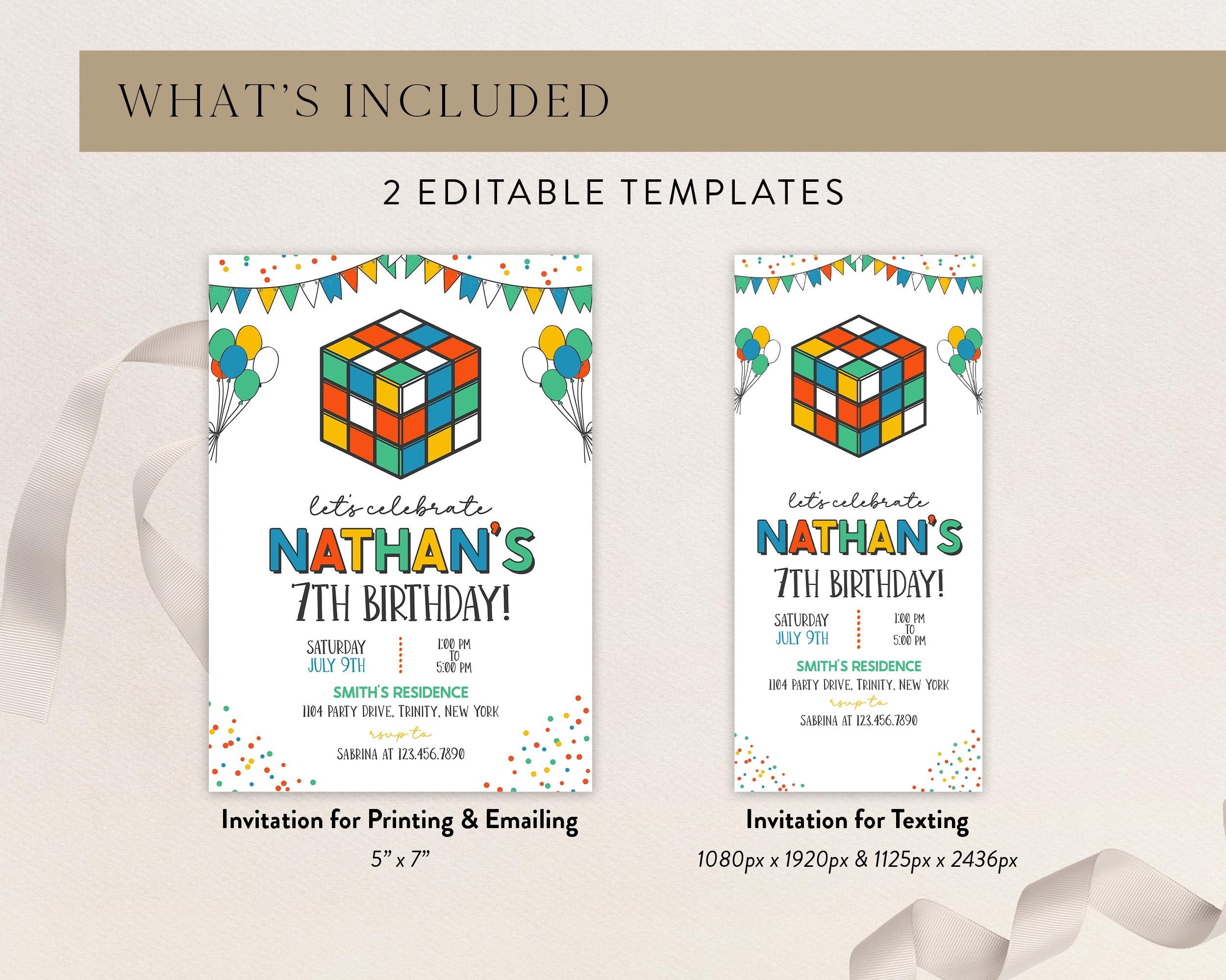 Editable Puzzle Cube Birthday Invitation, Game Puzzle Boy Birthday ...