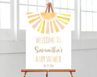 Editable Sunshine Baby Shower Welcome Sign, A Little Ray of Sunshine Baby Shower Welcome Poster, Girl Sun Boho Baby Shower Decoration BBS397